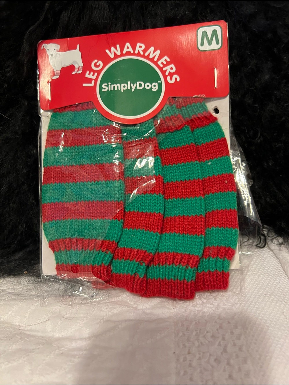 Red & Green Striped Dog Leg Warmers - Medium